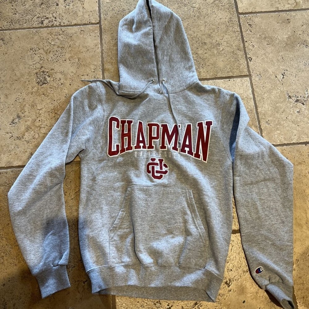 Champion Chapman Hoodie Gray Unisex XS College EUC Tackle Twill Embroidered